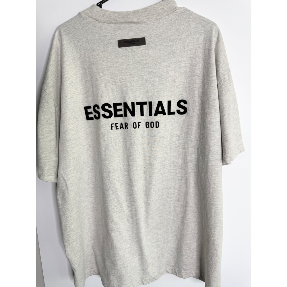 Fear of God Essentials Oversized Logo T-Shirt Oatmeal Heather Grey Mens XL